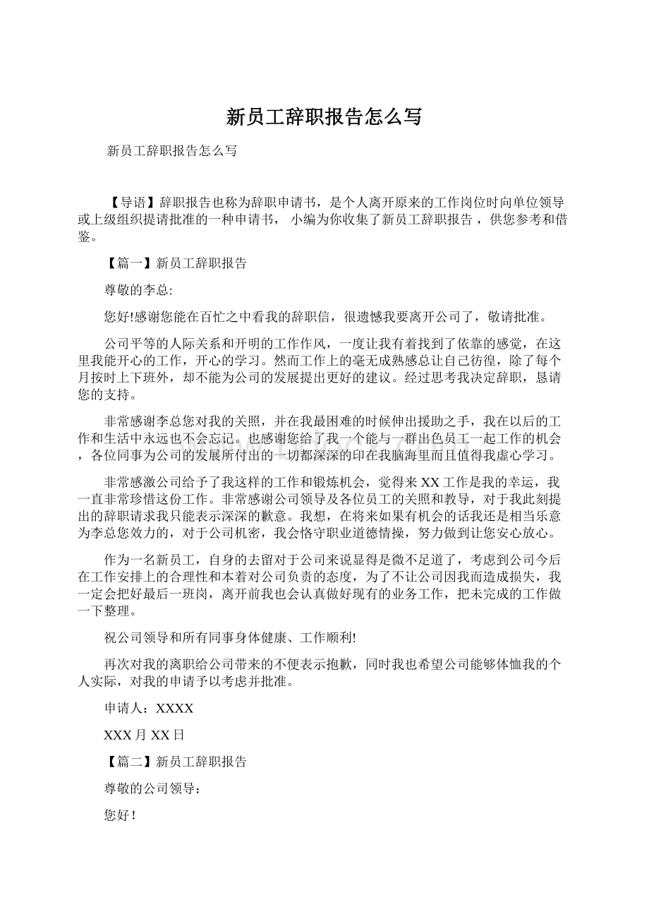 新员工辞职报告怎么写.docx