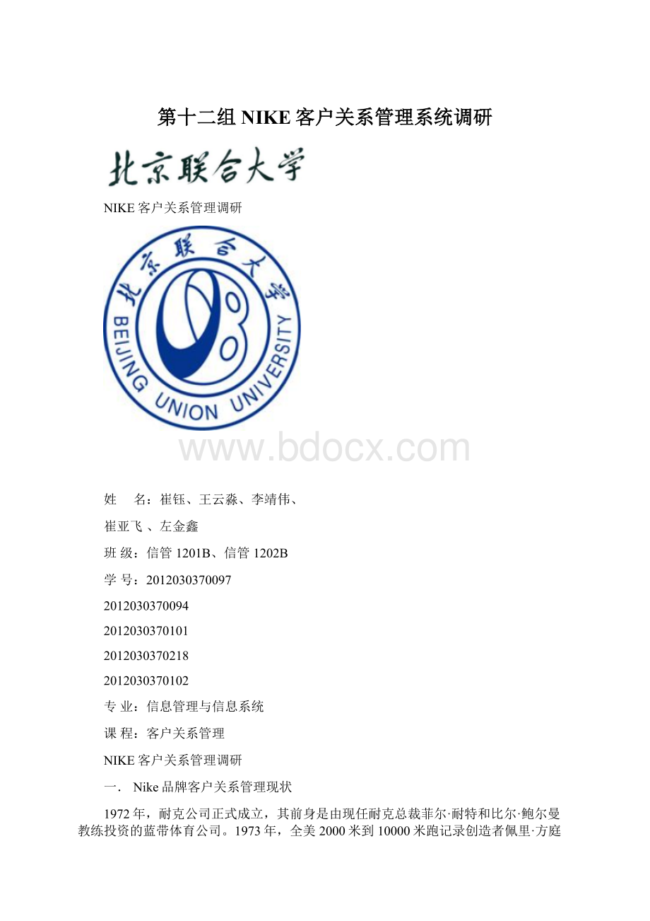 第十二组NIKE客户关系管理系统调研Word文件下载.docx