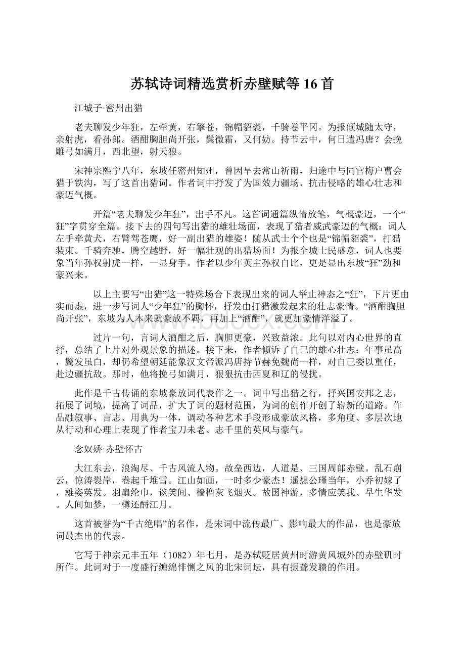 苏轼诗词精选赏析赤壁赋等16首.docx