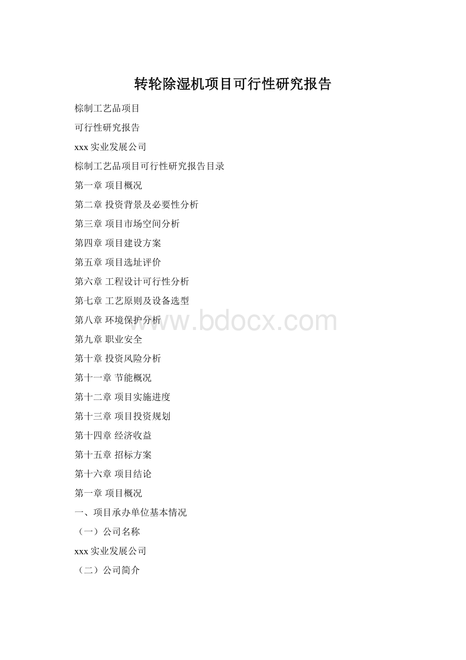 转轮除湿机项目可行性研究报告Word文件下载.docx