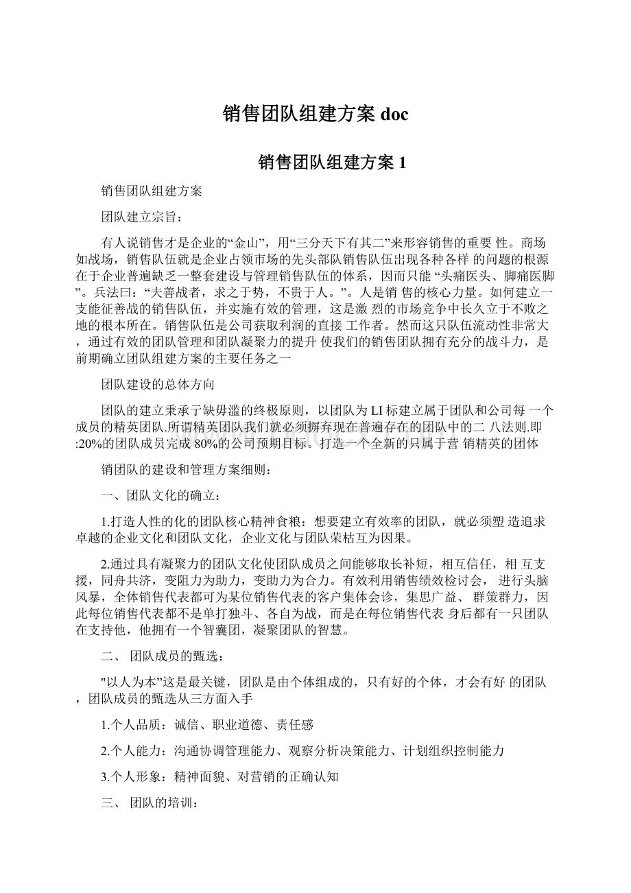 销售团队组建方案docWord格式文档下载.docx