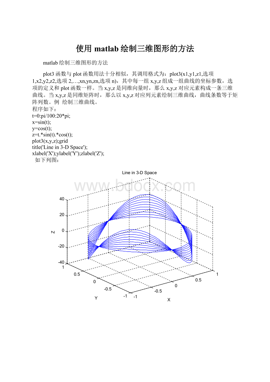 使用matlab绘制三维图形的方法.docx