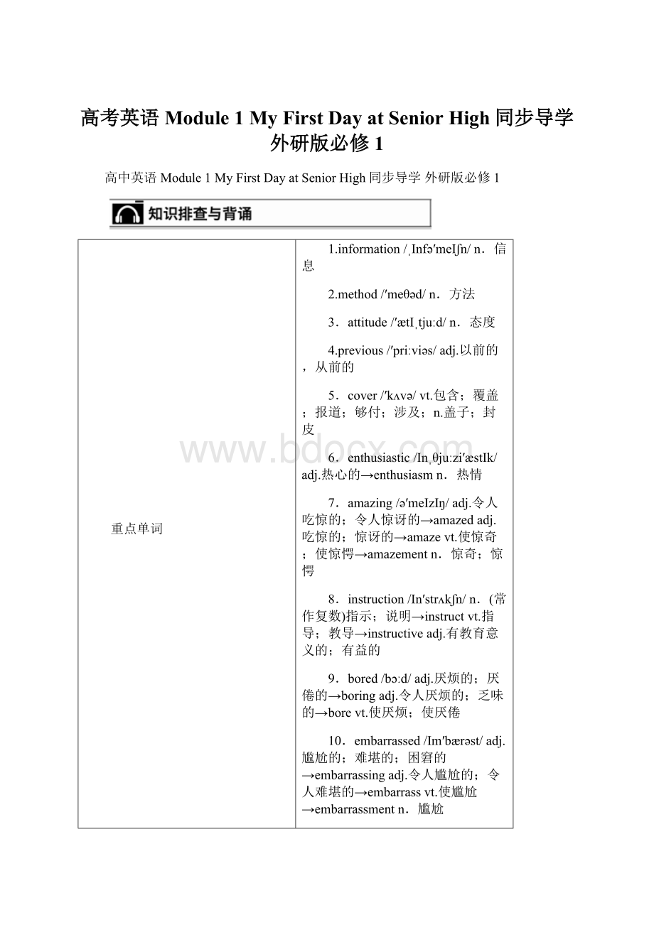 高考英语 Module 1 My First Day at Senior High同步导学 外研版必修1Word文档格式.docx_第1页