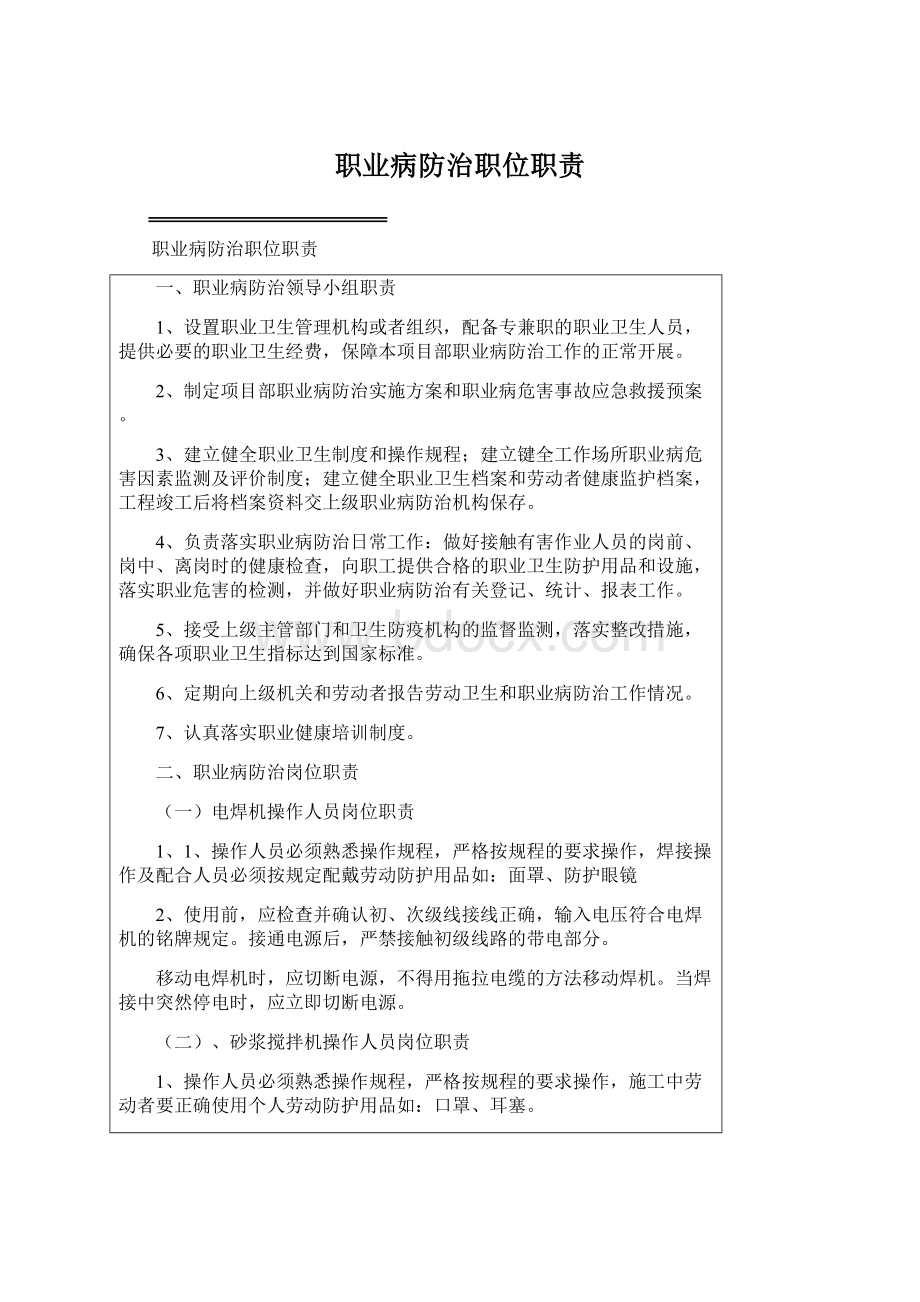 职业病防治职位职责.docx