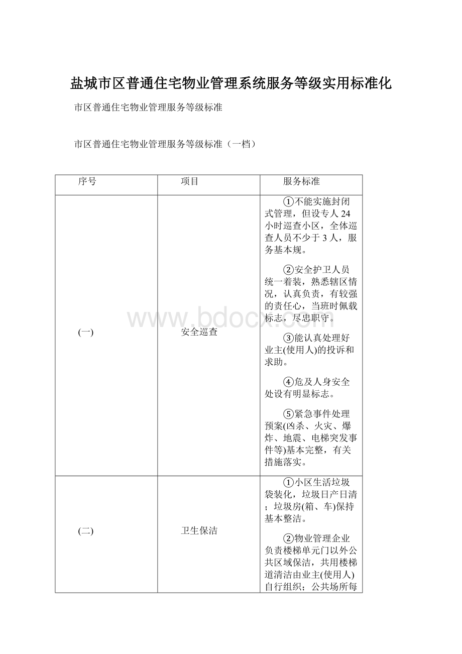 盐城市区普通住宅物业管理系统服务等级实用标准化.docx