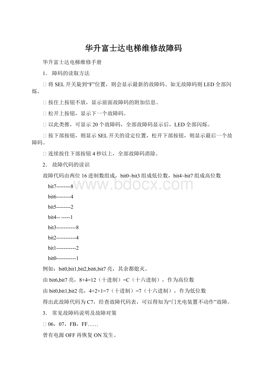 华升富士达电梯维修故障码Word格式文档下载.docx_第1页