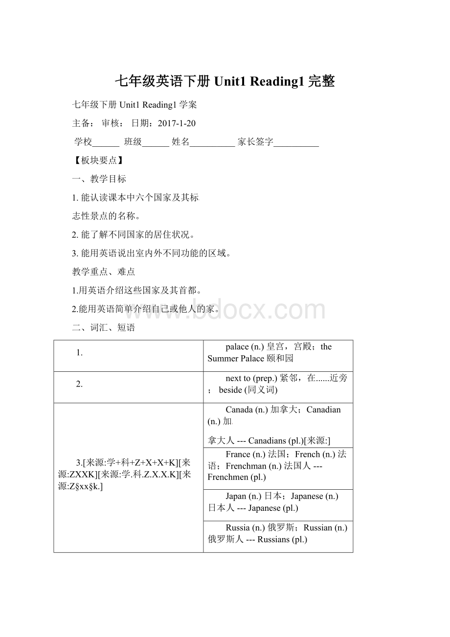 七年级英语下册Unit1 Reading1完整.docx_第1页