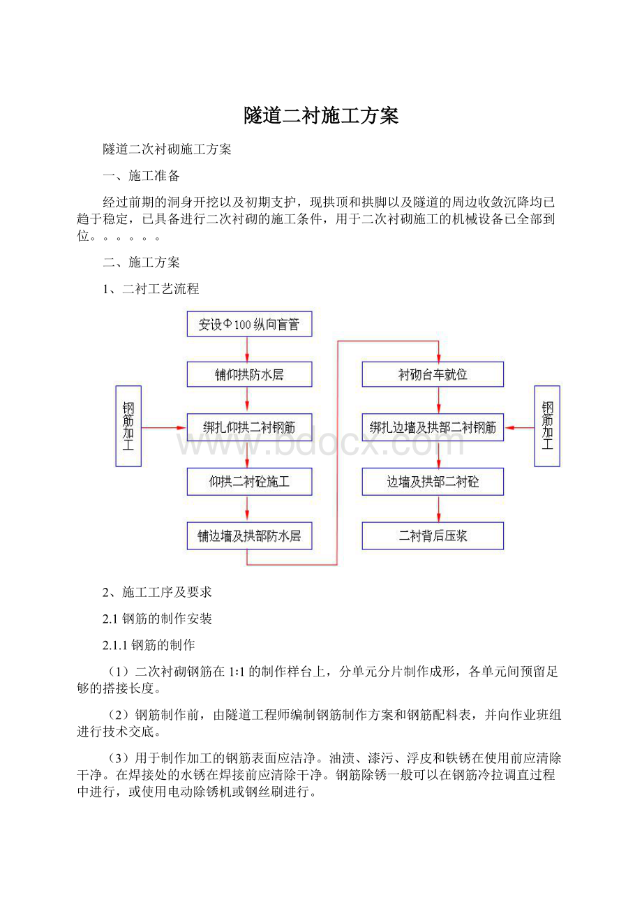 隧道二衬施工方案Word文档格式.docx