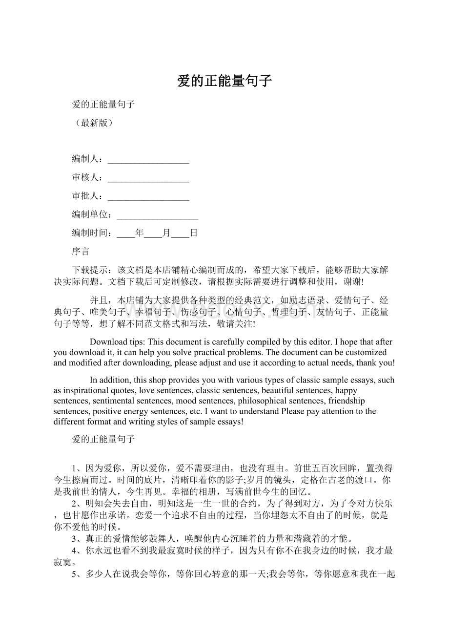 爱的正能量句子Word格式文档下载.docx_第1页