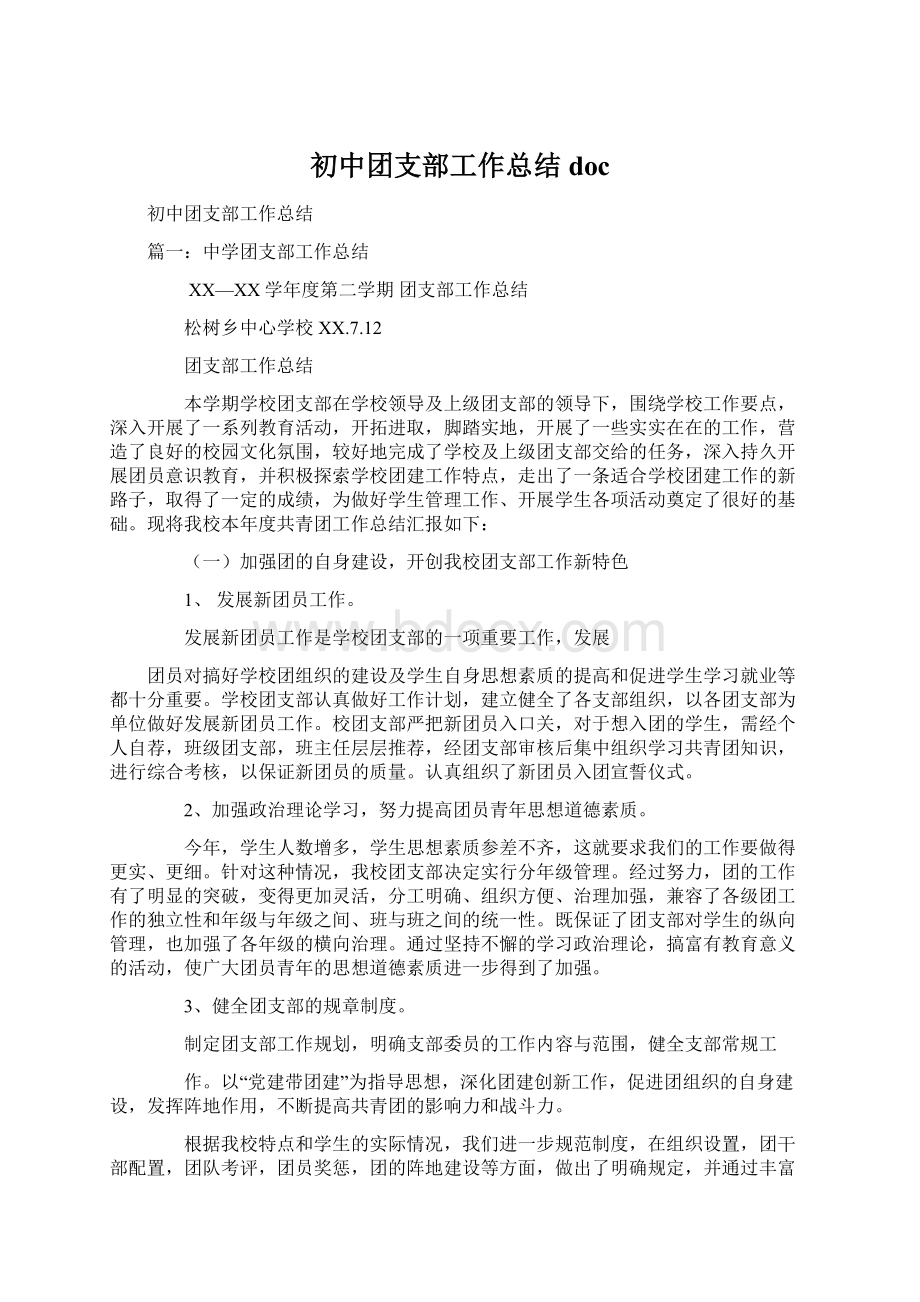 初中团支部工作总结docWord文档下载推荐.docx