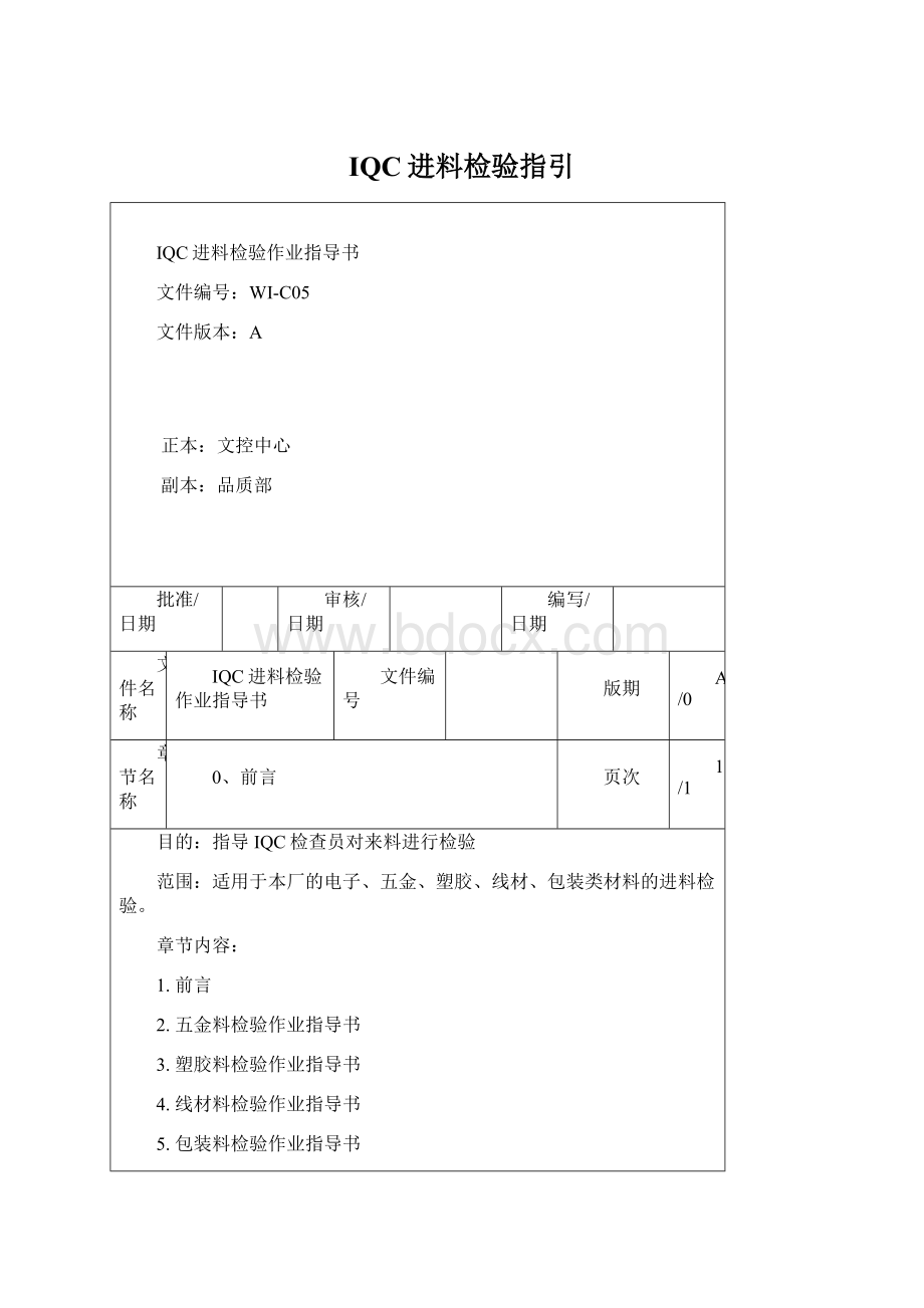 IQC进料检验指引Word格式文档下载.docx_第1页