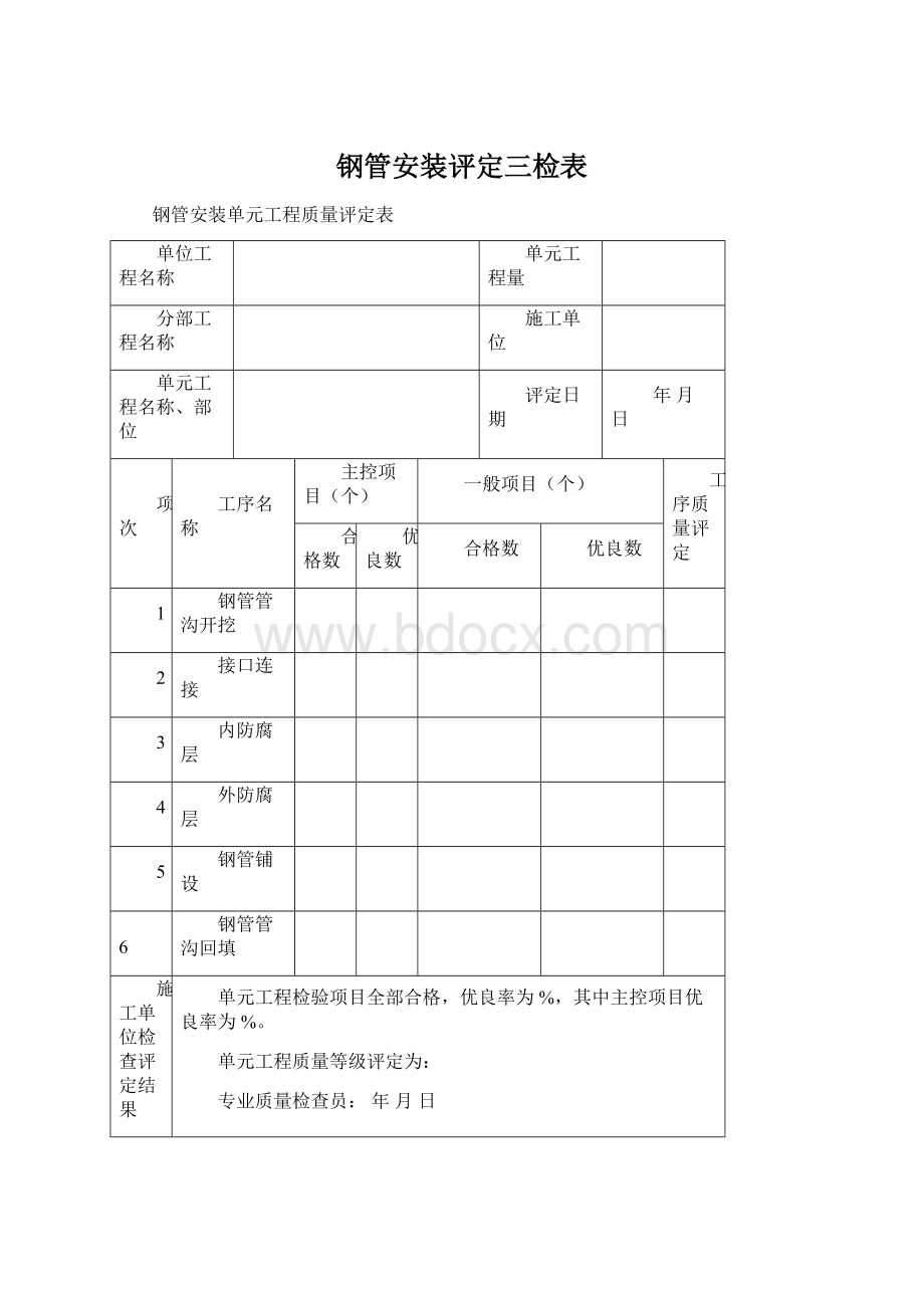 钢管安装评定三检表.docx_第1页