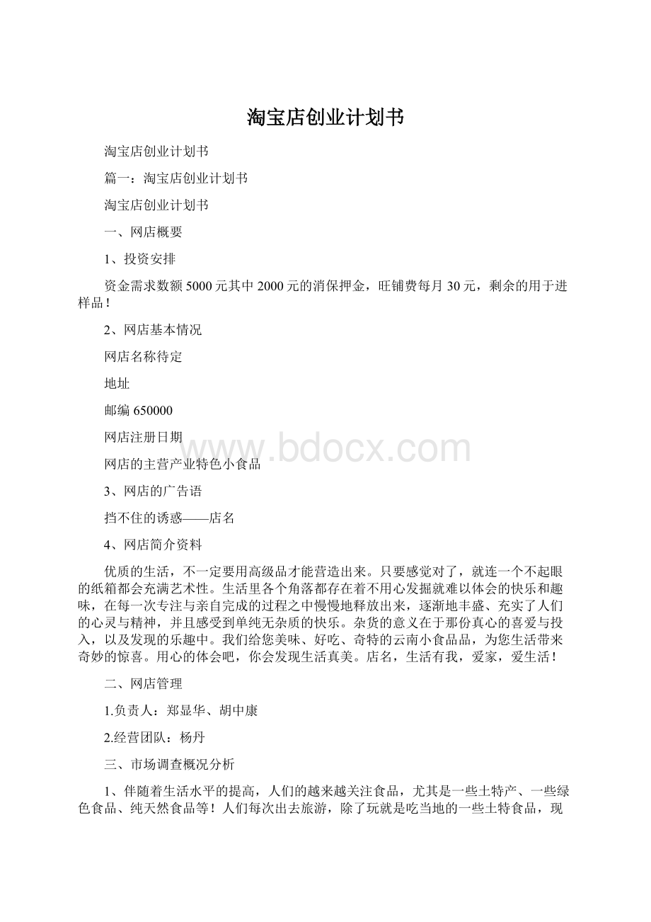 淘宝店创业计划书Word格式.docx