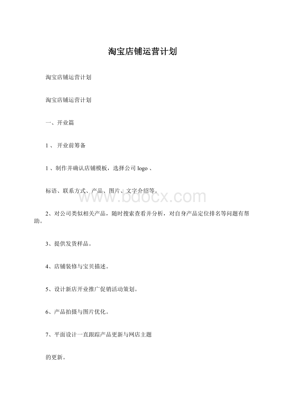 淘宝店铺运营计划Word文档格式.docx_第1页