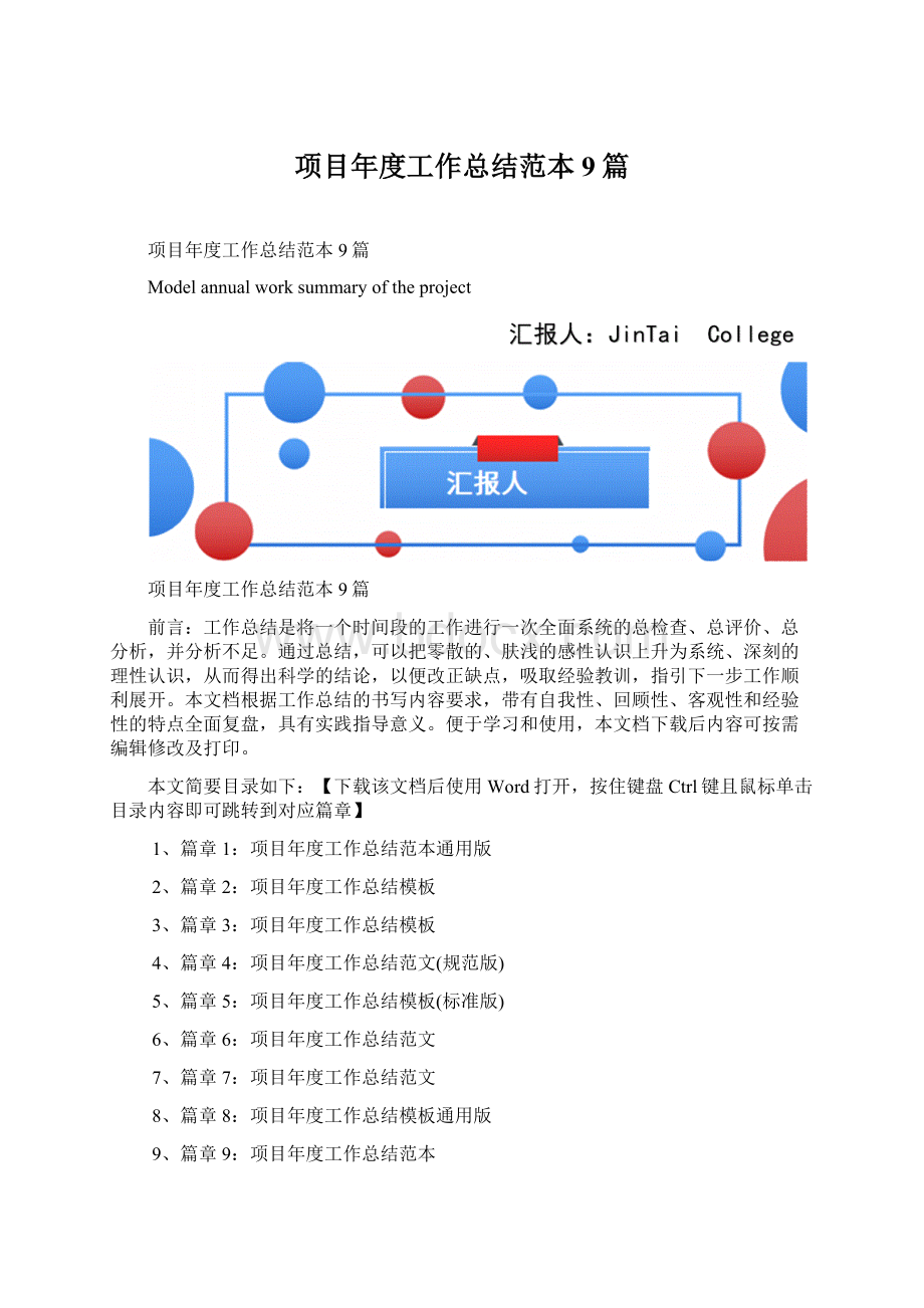 项目年度工作总结范本9篇Word格式文档下载.docx