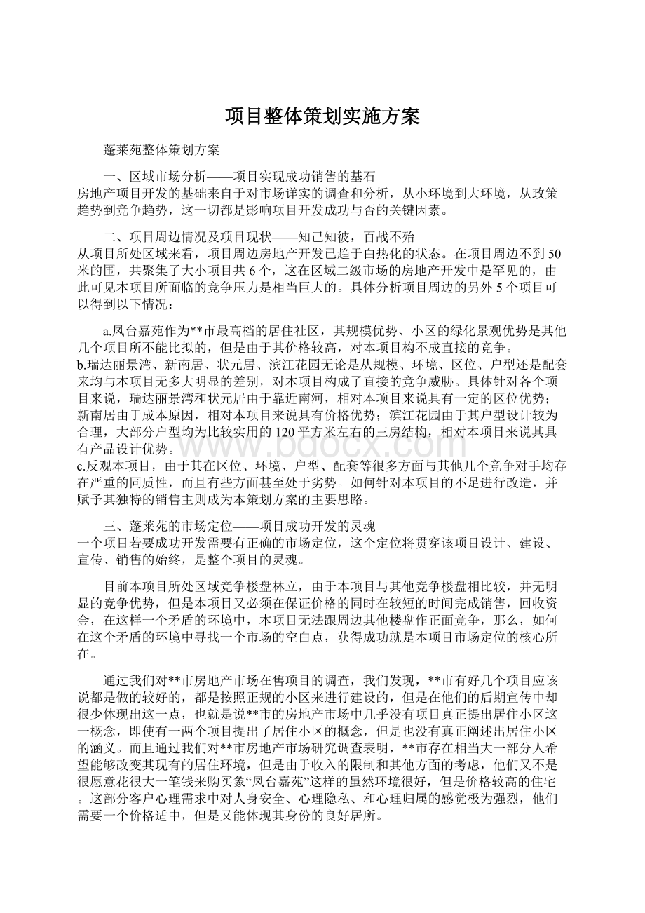 项目整体策划实施方案Word格式.docx