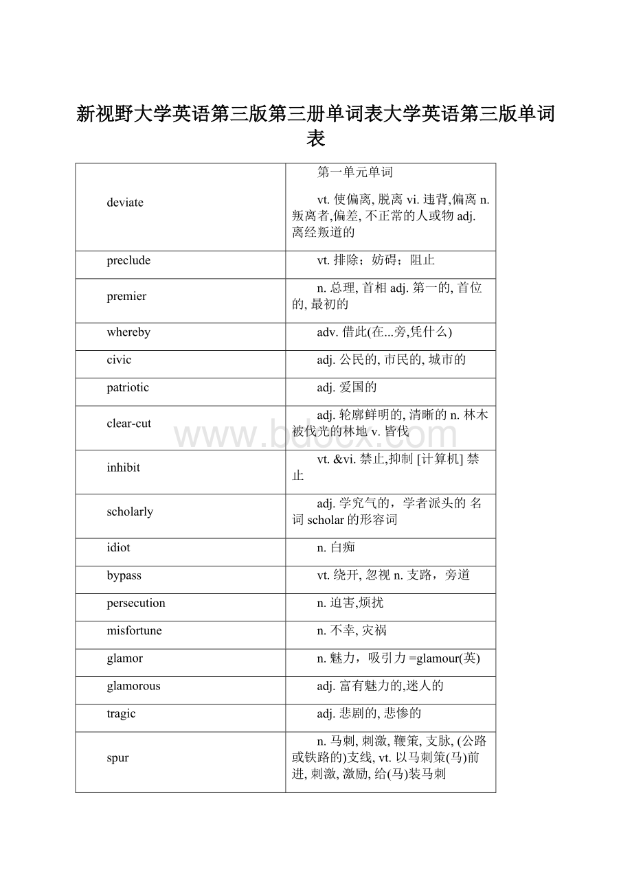 新视野大学英语第三版第三册单词表大学英语第三版单词表.docx_第1页