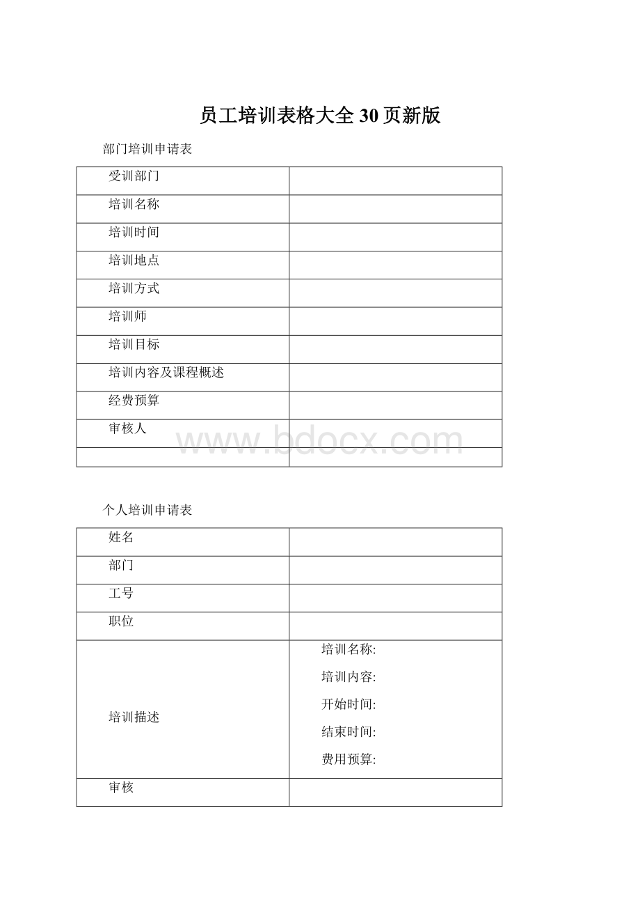 员工培训表格大全 30页新版.docx