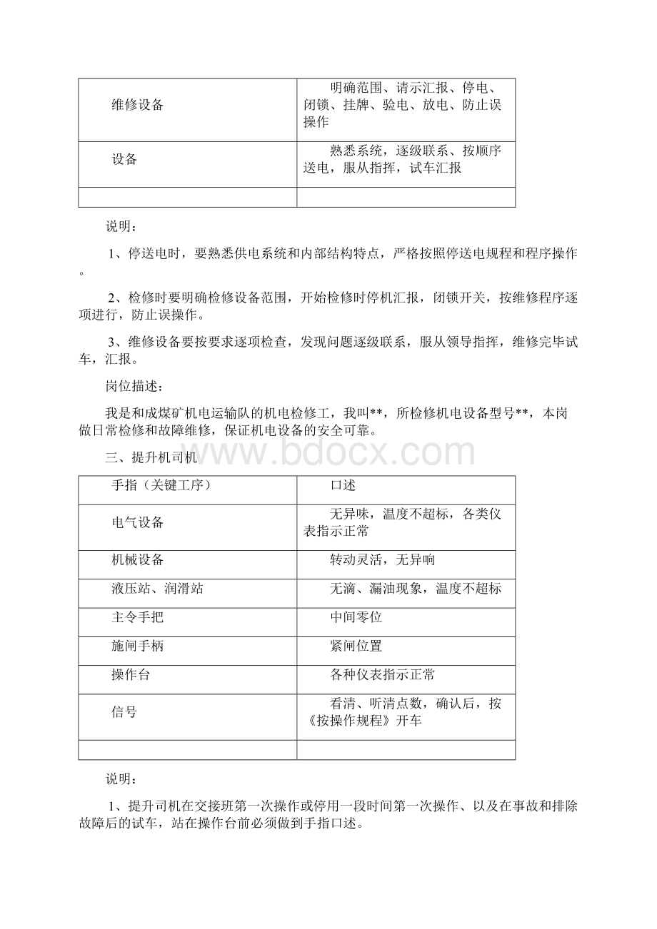 和成煤矿机电手指口述与岗位描述最终版Word下载.docx_第2页