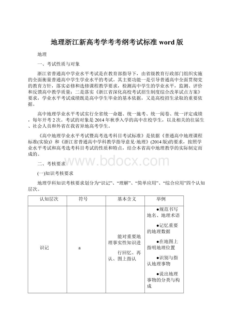 地理浙江新高考学考考纲考试标准word版Word格式.docx