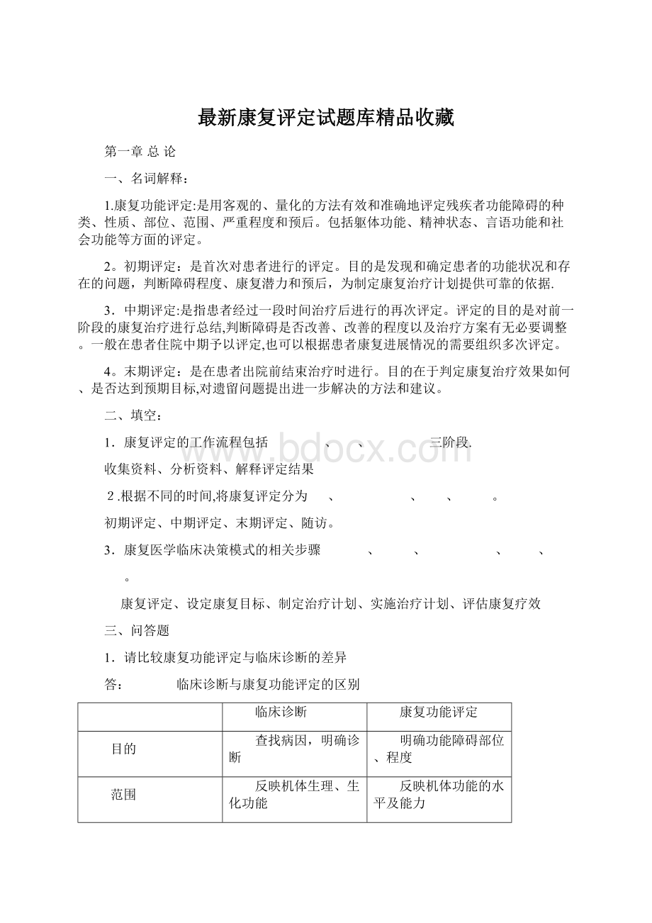 最新康复评定试题库精品收藏.docx_第1页