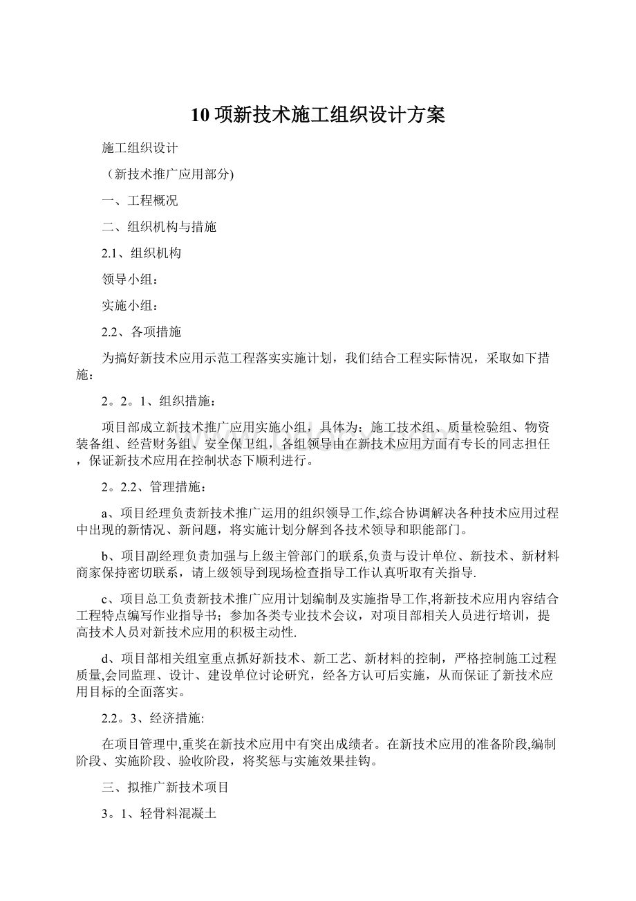 10项新技术施工组织设计方案Word文档格式.docx