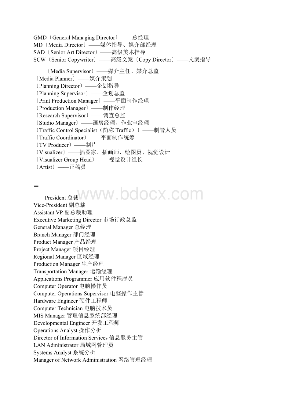 各种职位英汉title对照表Word下载.docx_第3页