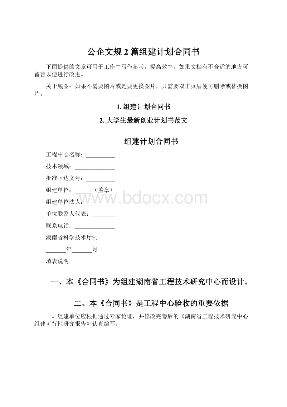 公企文规2篇组建计划合同书Word格式文档下载.docx