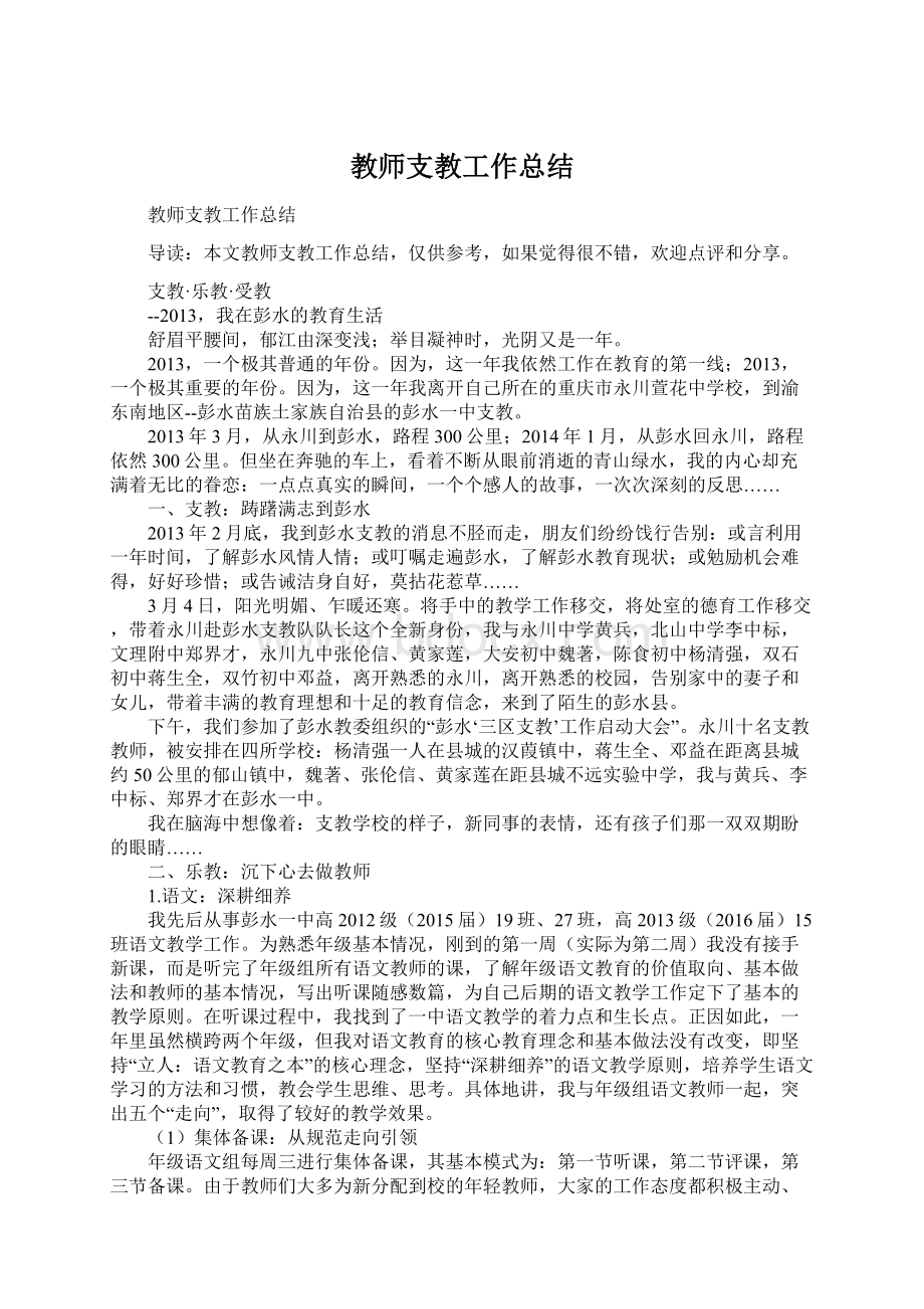 教师支教工作总结.docx