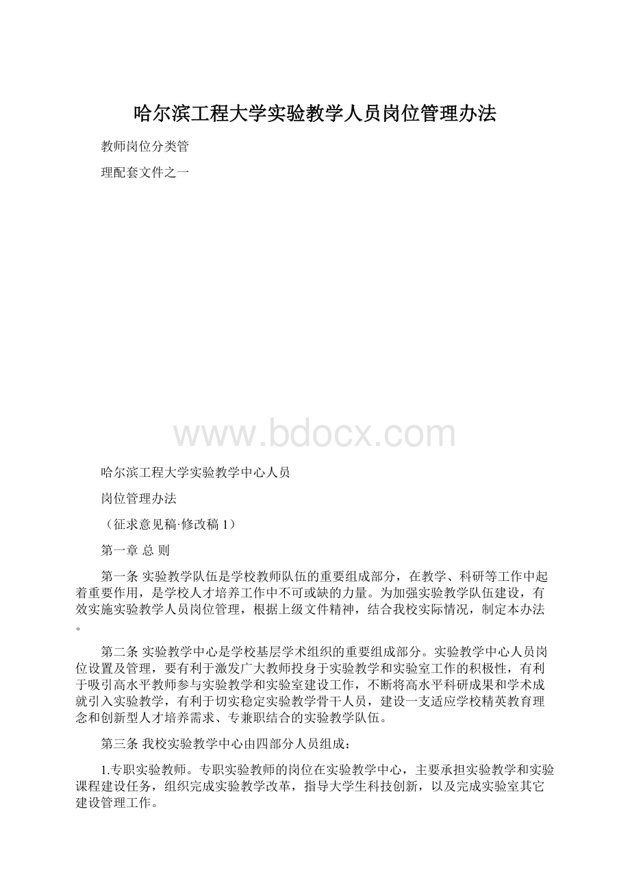哈尔滨工程大学实验教学人员岗位管理办法Word格式文档下载.docx_第1页
