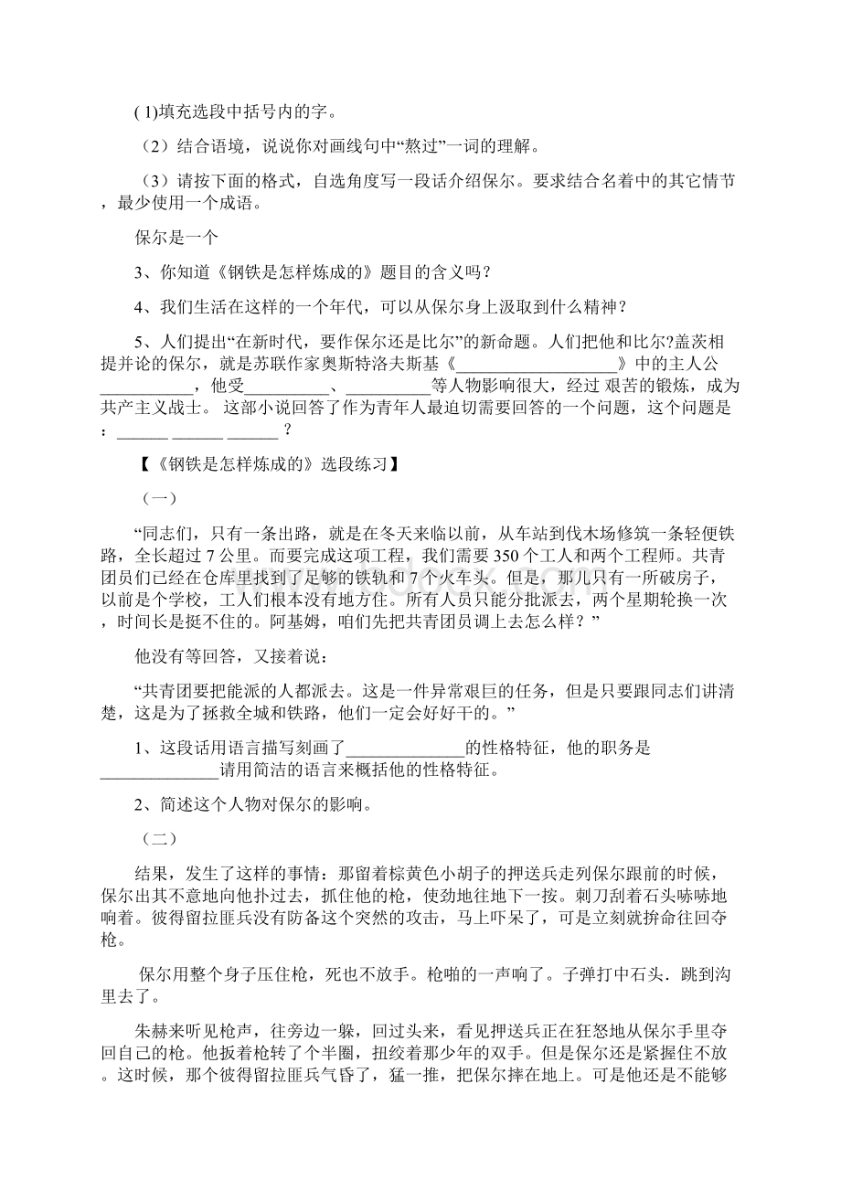 《钢铁是怎样炼成的》中考名著导读及考点训练习题.docx_第2页