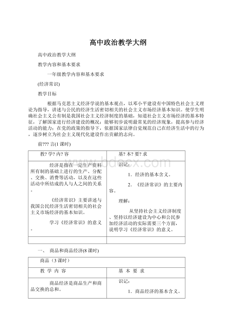 高中政治教学大纲Word下载.docx