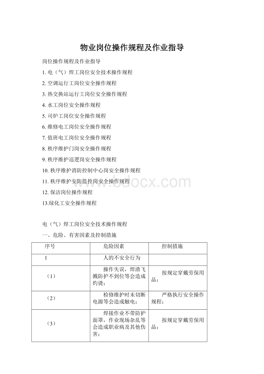 物业岗位操作规程及作业指导.docx