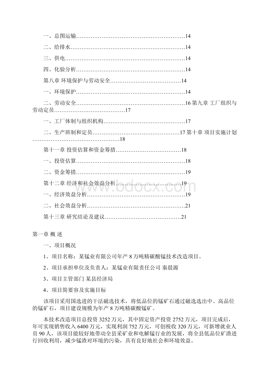 年产8万吨精碳酸锰矿石干法磁选项目可行性论证报告Word文档下载推荐.docx_第2页