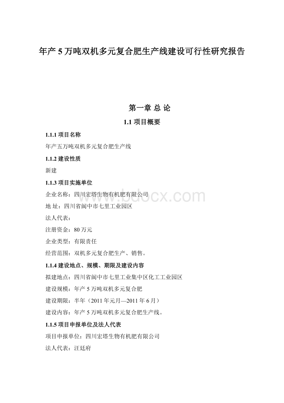 年产5万吨双机多元复合肥生产线建设可行性研究报告.docx