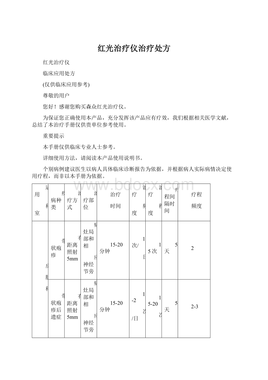 红光治疗仪治疗处方.docx