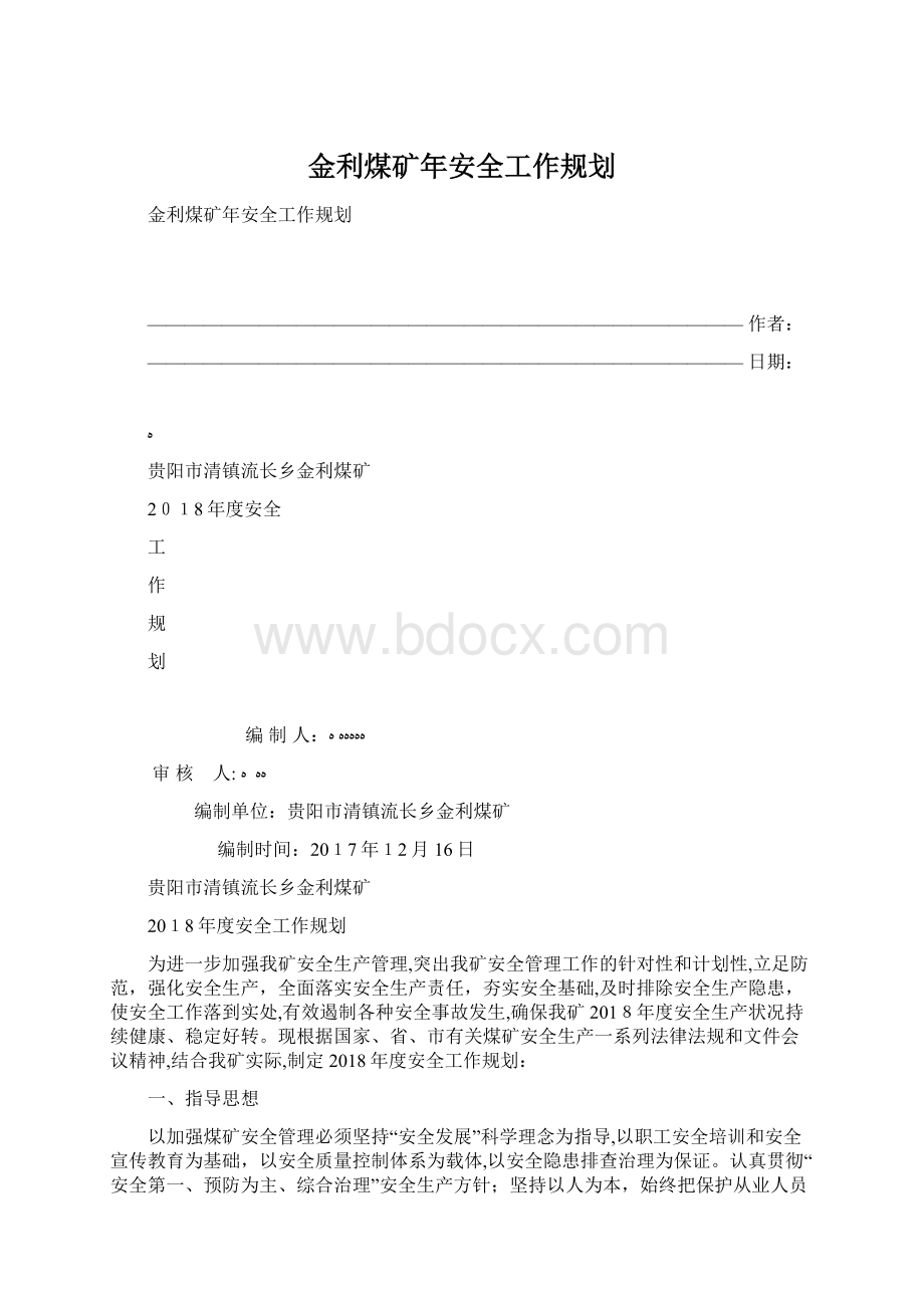 金利煤矿年安全工作规划.docx