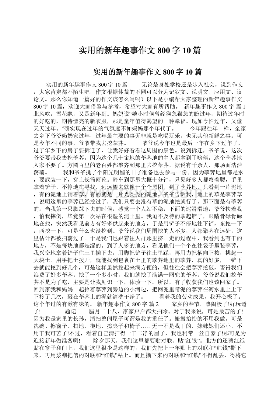 实用的新年趣事作文800字10篇.docx_第1页