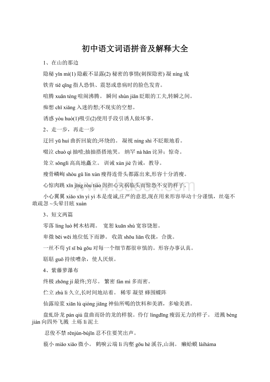 初中语文词语拼音及解释大全Word文件下载.docx