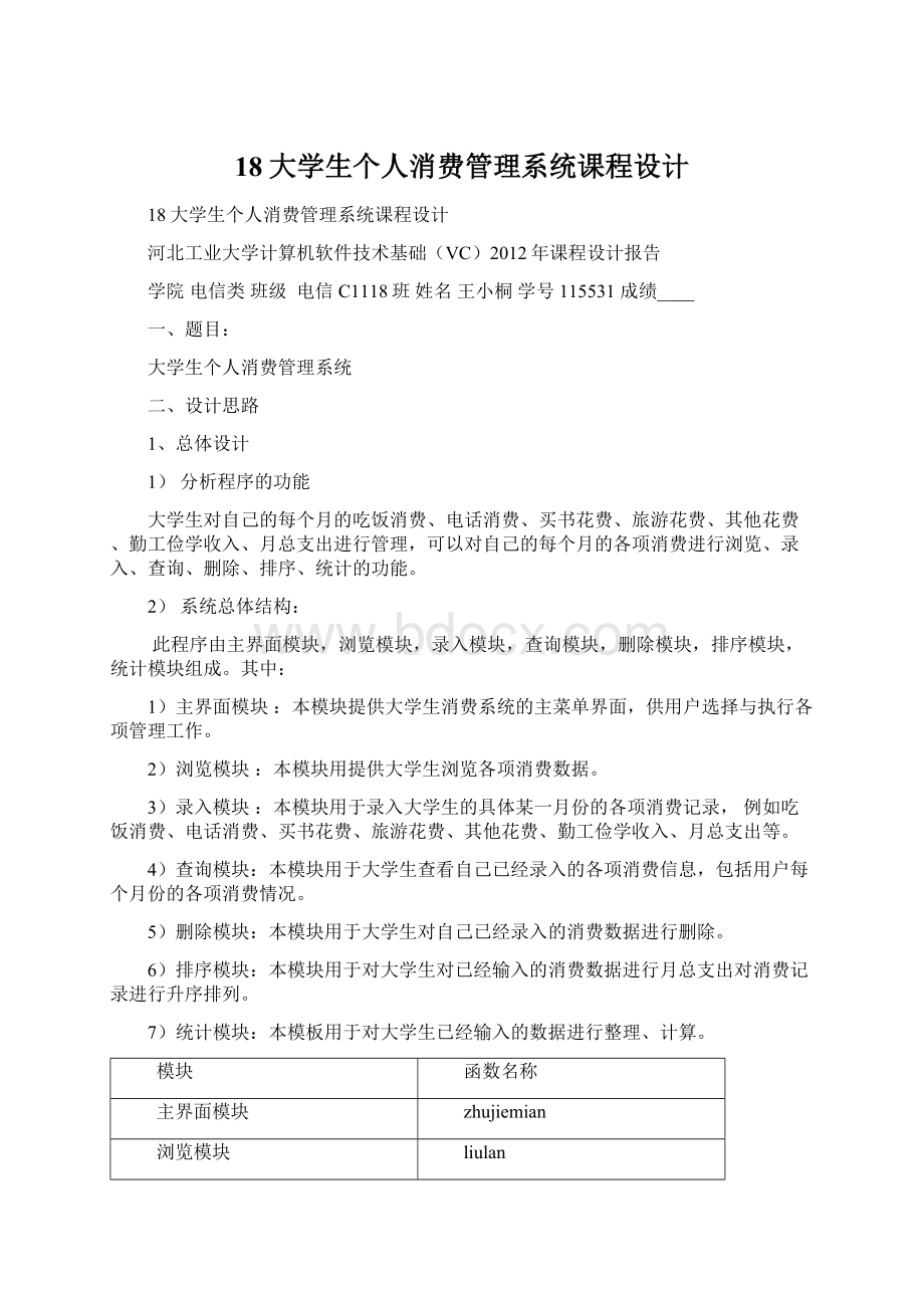 18大学生个人消费管理系统课程设计.docx