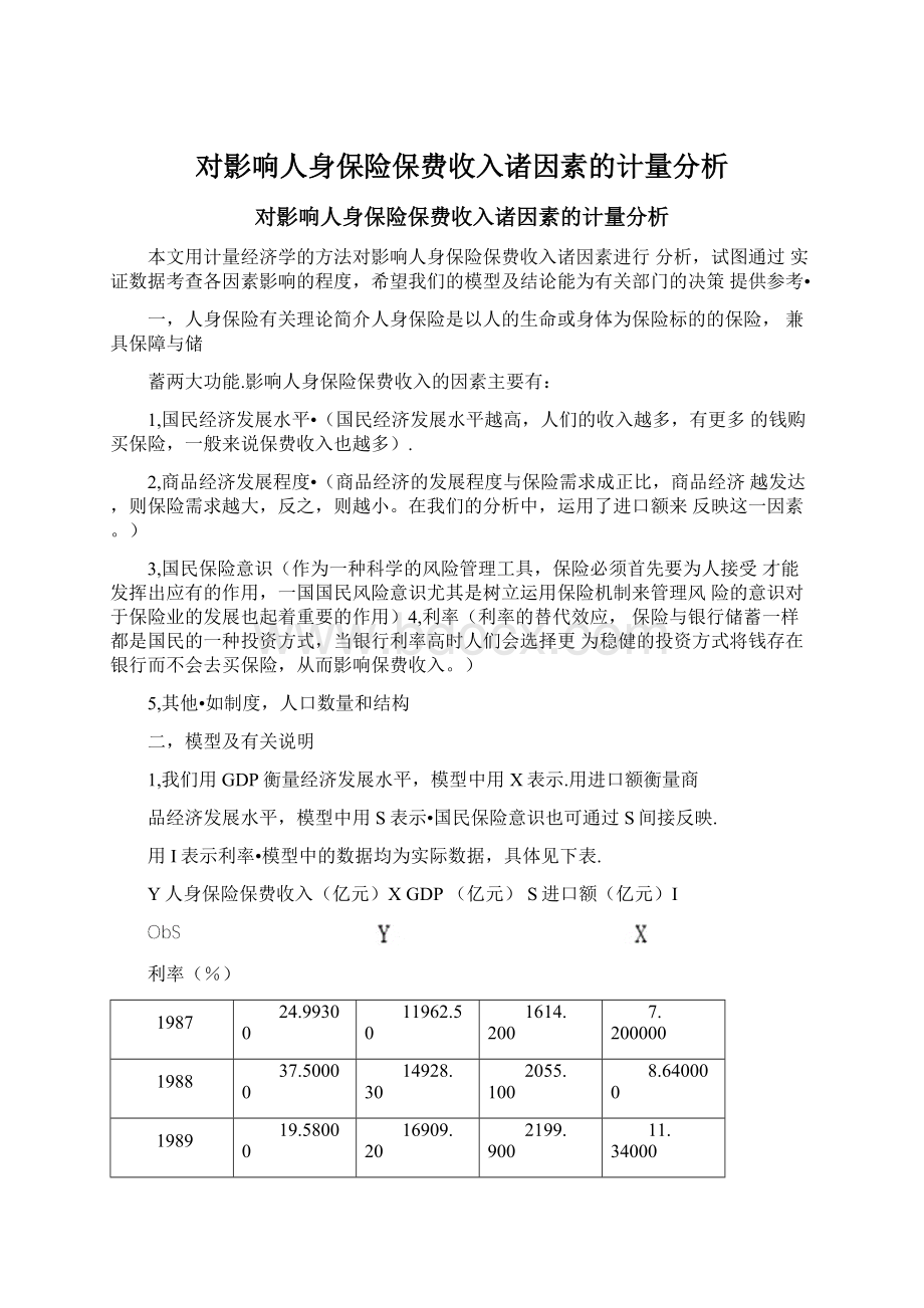 对影响人身保险保费收入诸因素的计量分析.docx