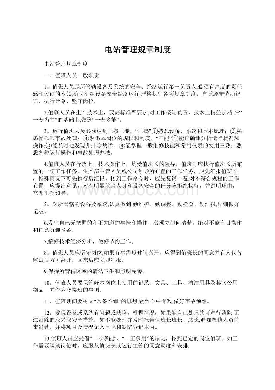 电站管理规章制度Word文档下载推荐.docx