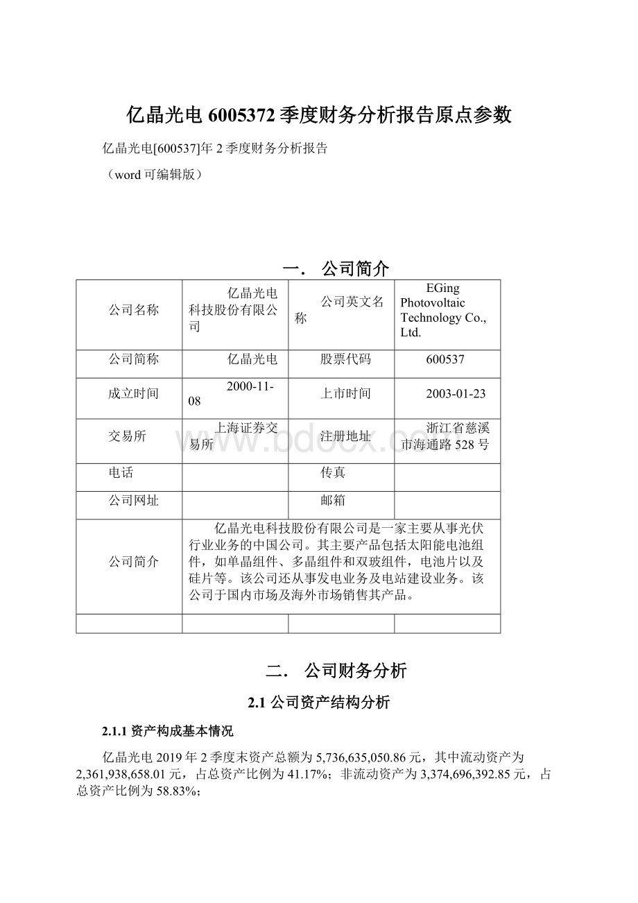 亿晶光电6005372季度财务分析报告原点参数.docx