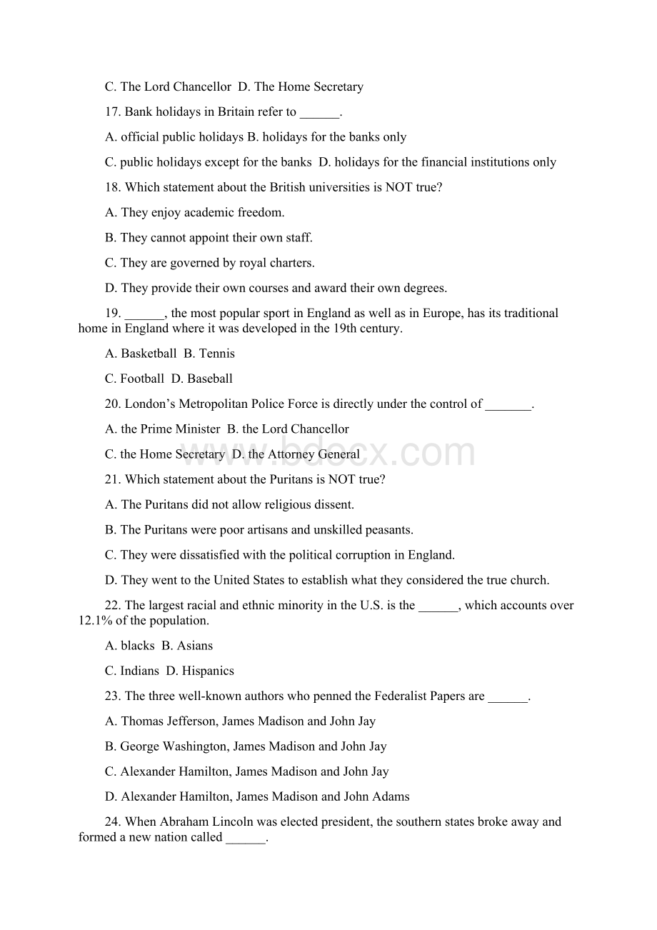 全国英语国家概况试题及答桉1.docx_第3页