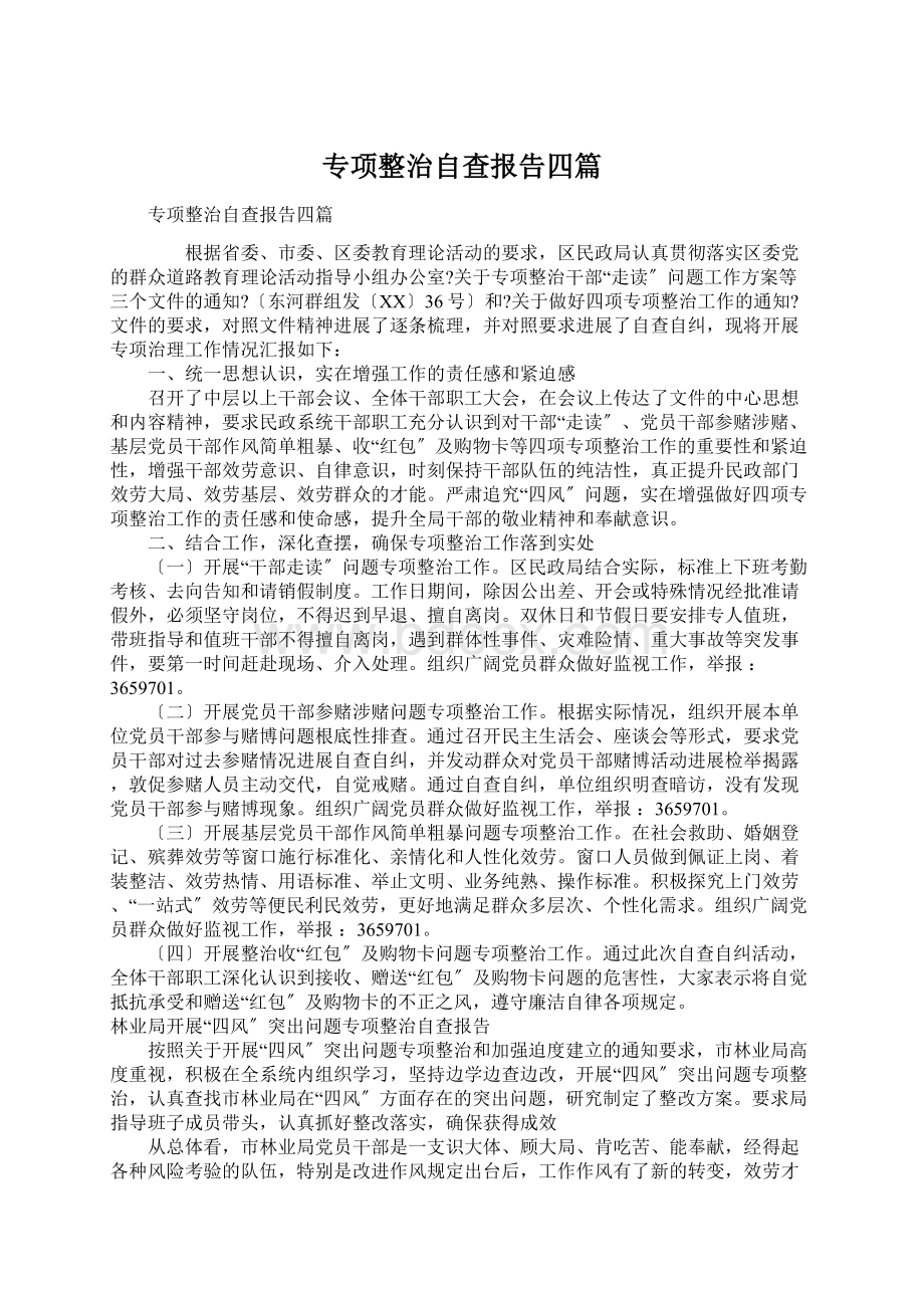 专项整治自查报告四篇Word文档格式.docx