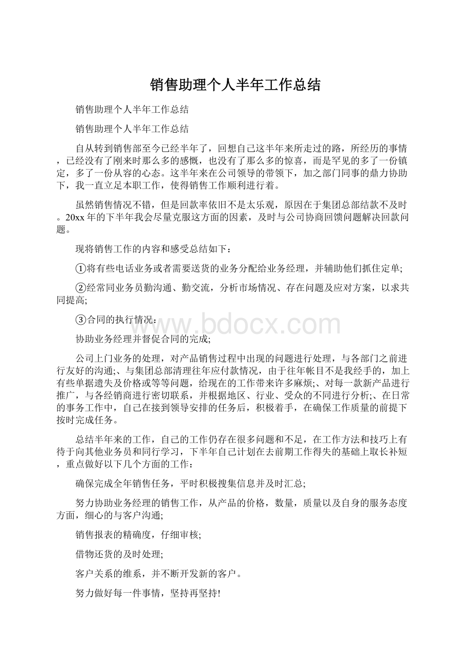 销售助理个人半年工作总结.docx