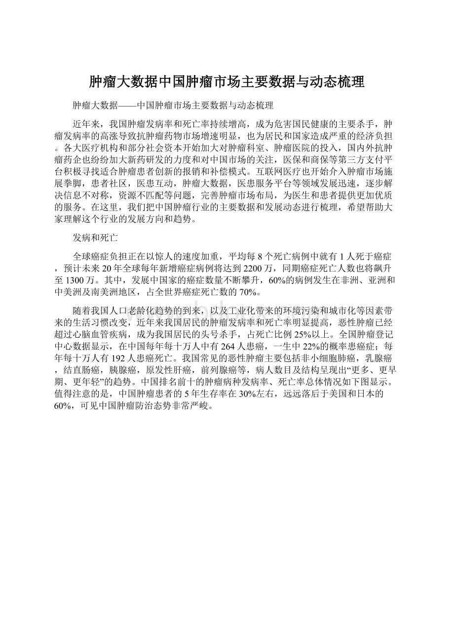 肿瘤大数据中国肿瘤市场主要数据与动态梳理Word文档下载推荐.docx