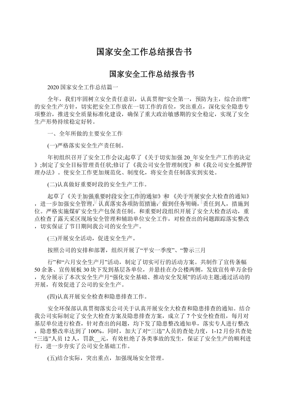 国家安全工作总结报告书.docx_第1页