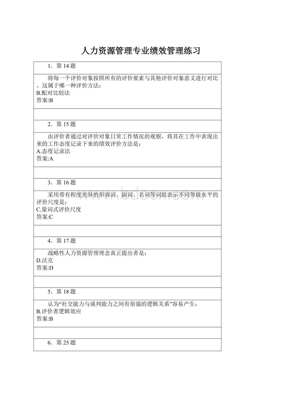 人力资源管理专业绩效管理练习Word格式文档下载.docx_第1页