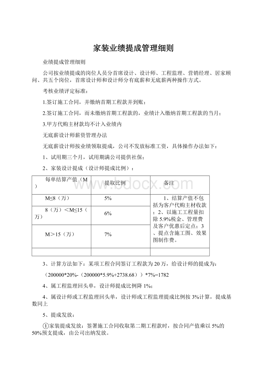 家装业绩提成管理细则.docx